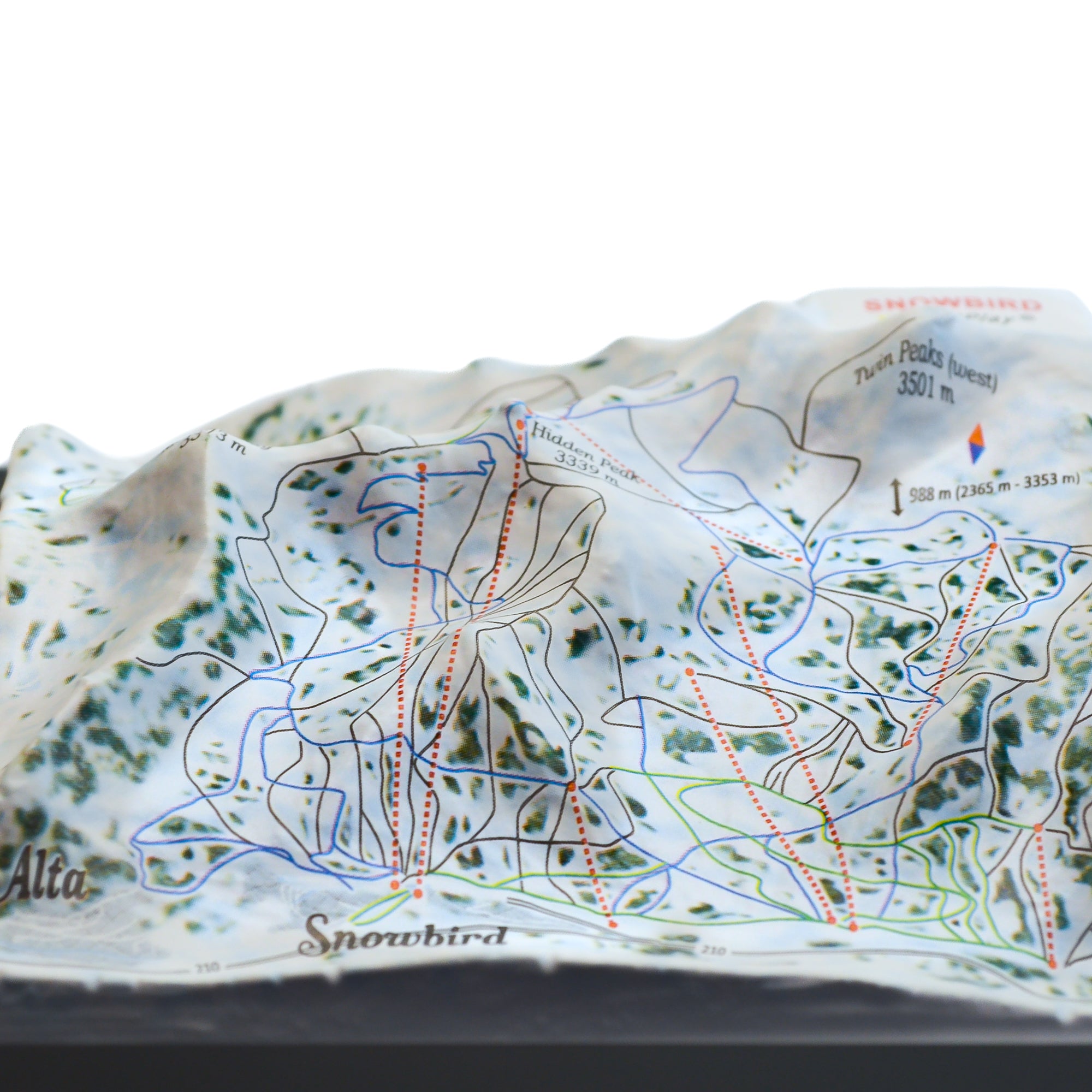 TestPlayNA 3D ski resort map of Snowbird showing mountains, terrain, and lifts