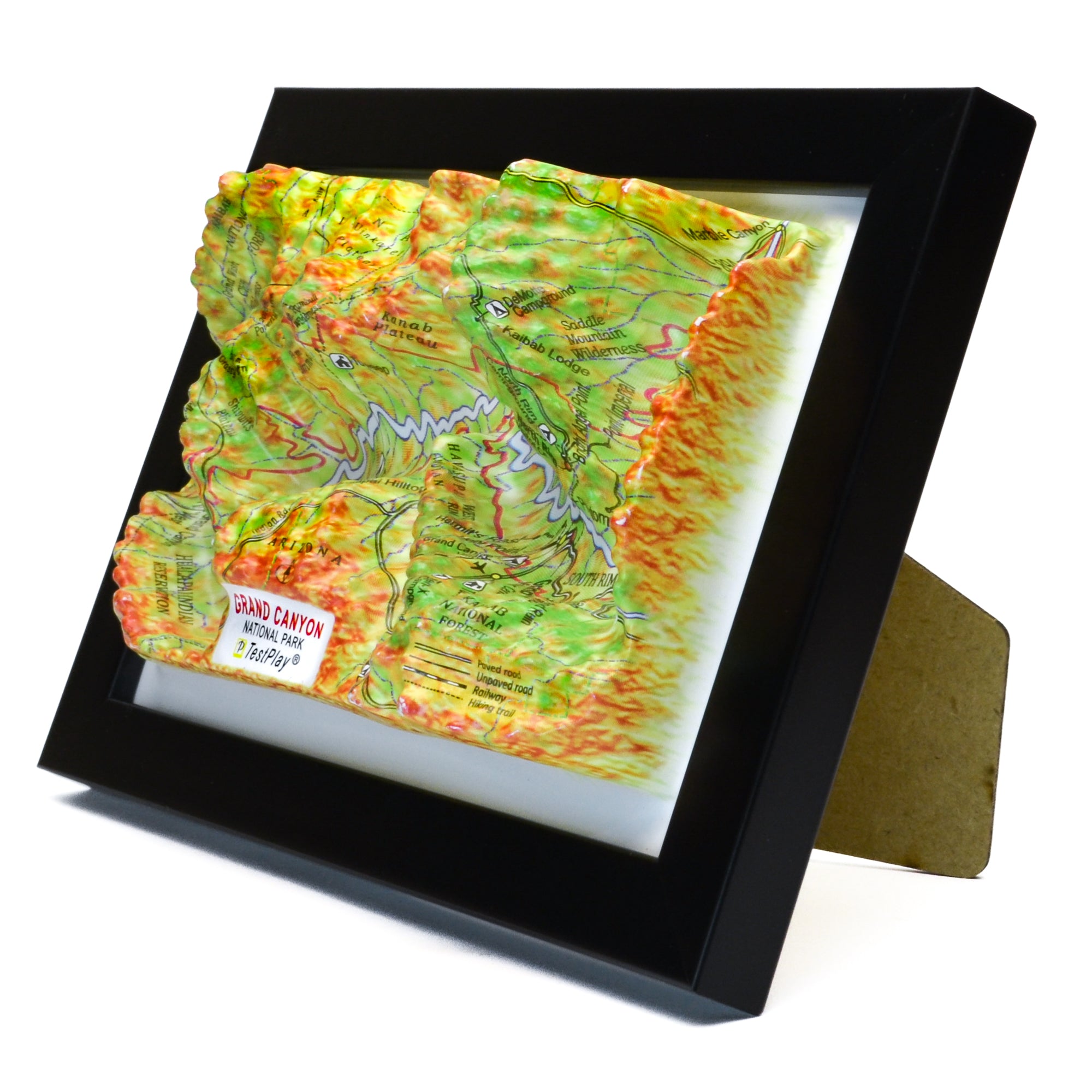 TestPlayNA 3D raised relief map of Grand Canyon National Park showing the gorge and Colorado River