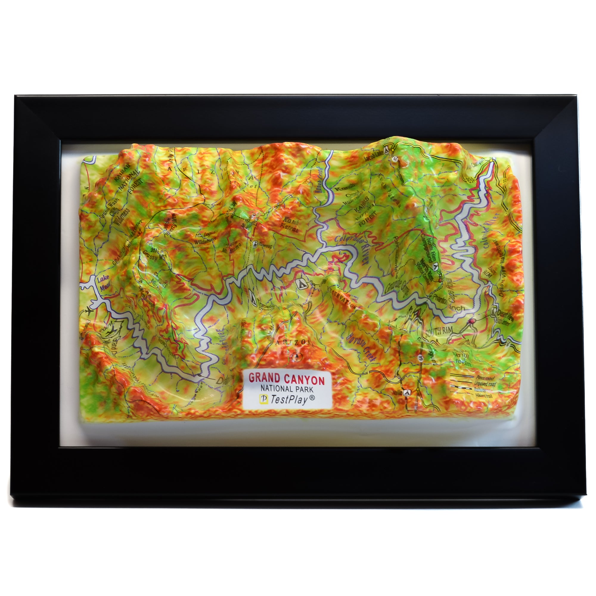 TestPlayNA 3D raised relief map of Grand Canyon National Park showing the gorge and Colorado River
