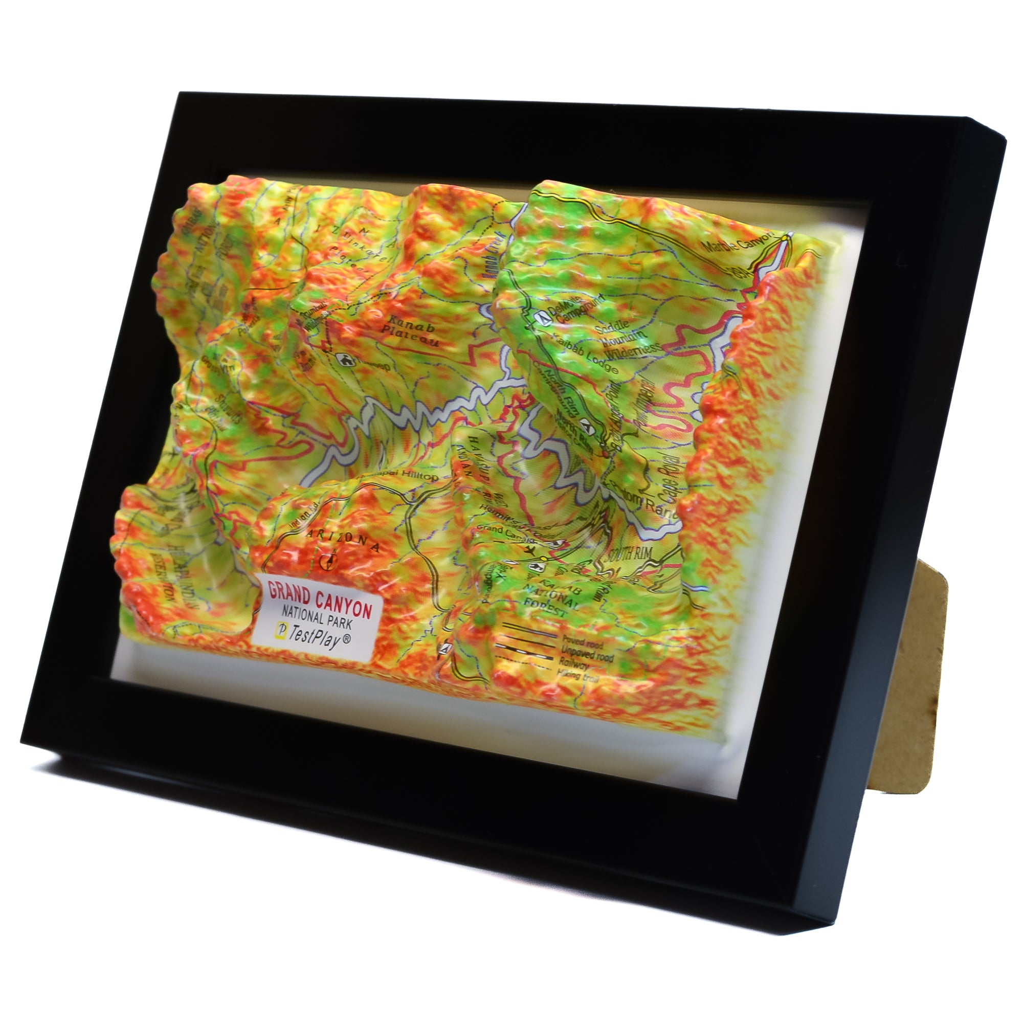 TestPlayNA 3D raised relief map of Grand Canyon National Park showing the gorge and Colorado River