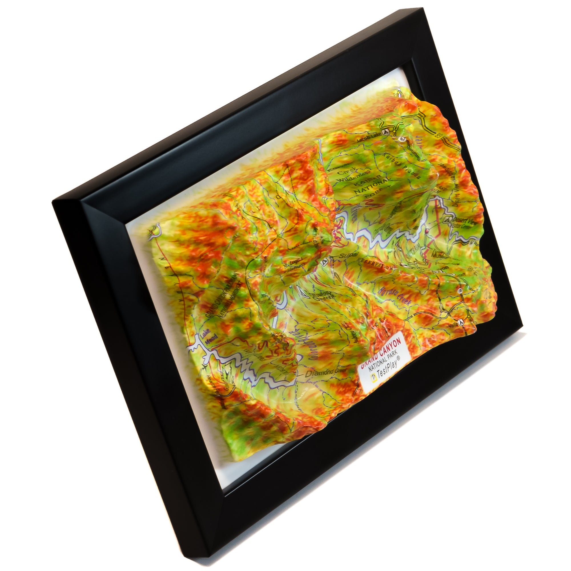 TestPlayNA 3D raised relief map of Grand Canyon National Park showing the gorge and Colorado River