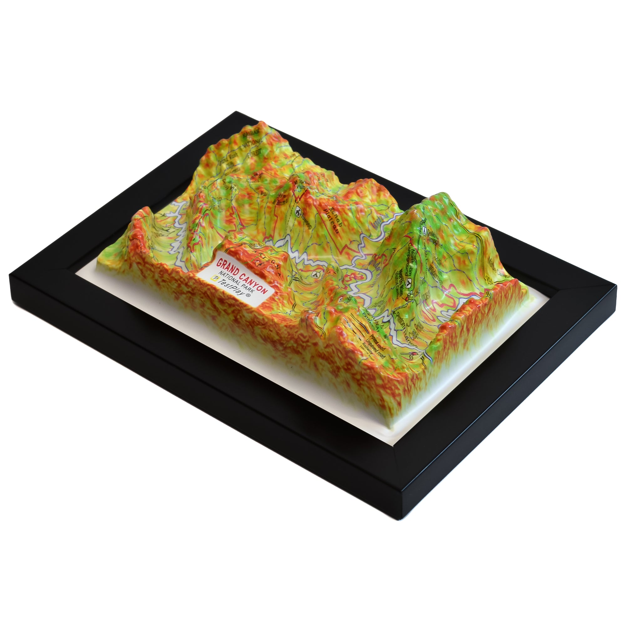 TestPlayNA 3D raised relief map of Grand Canyon National Park showing the gorge and Colorado River
