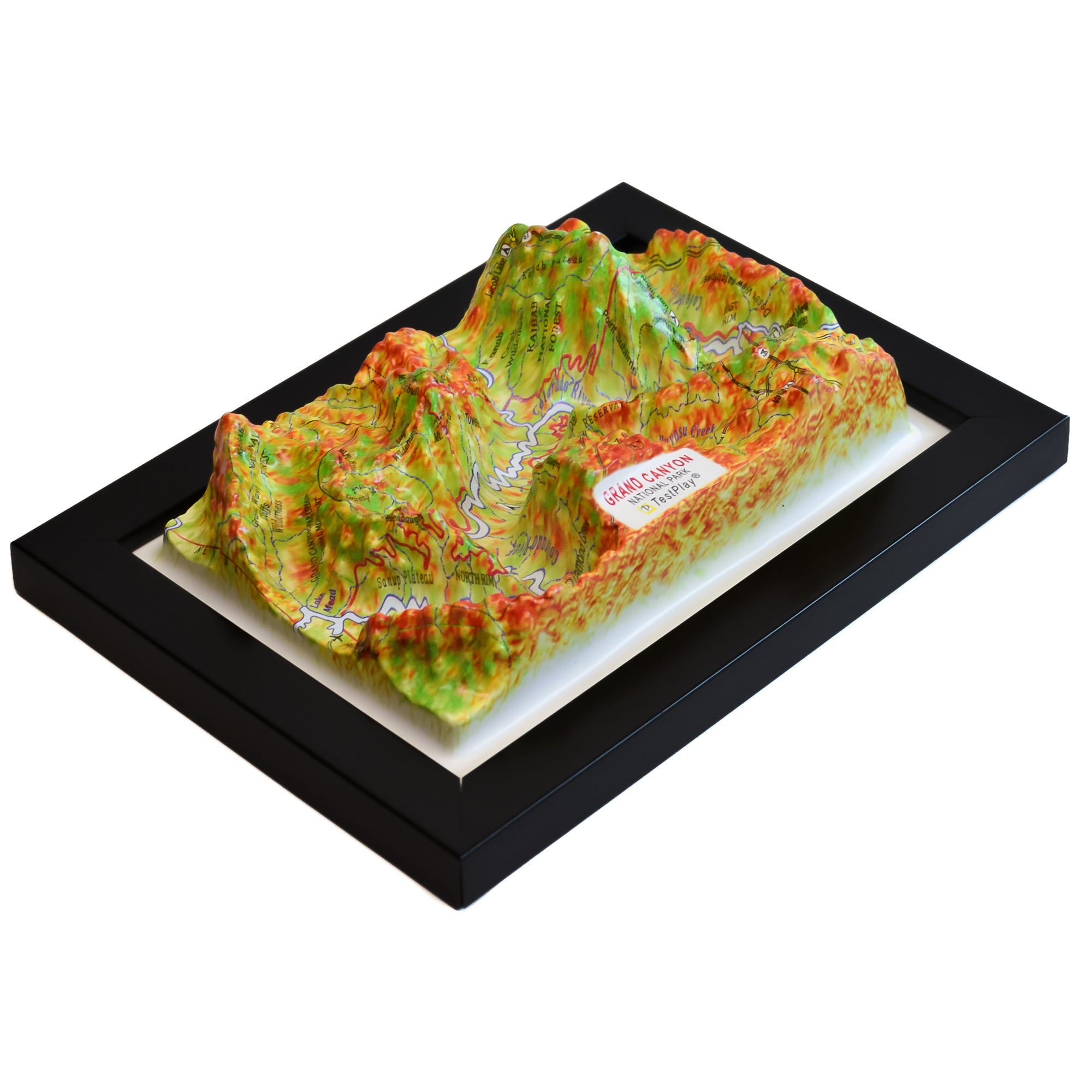 TestPlayNA 3D raised relief map of Grand Canyon National Park showing the gorge and Colorado River