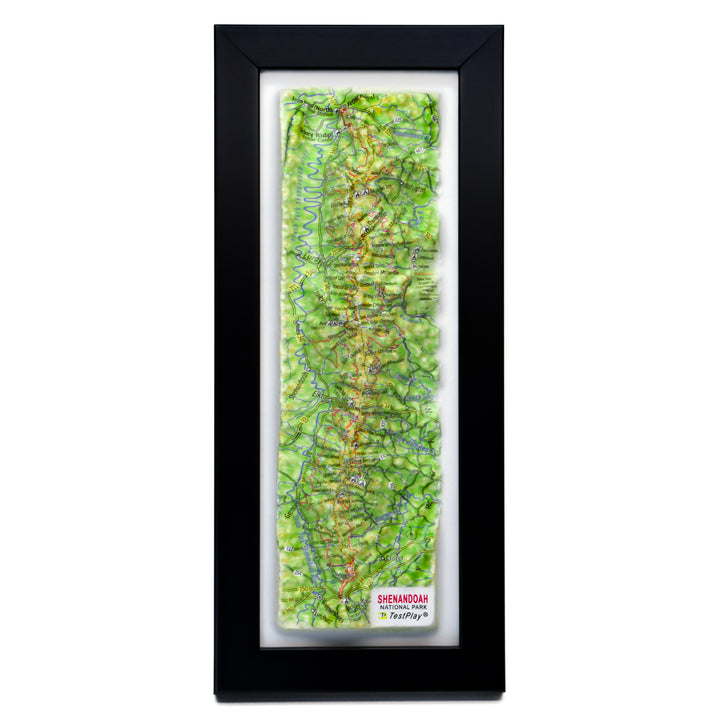 TestPlayNA 3D raised relief map of Shenandoah National Park showing the Blue Ridge Mountains and Skyline Drive