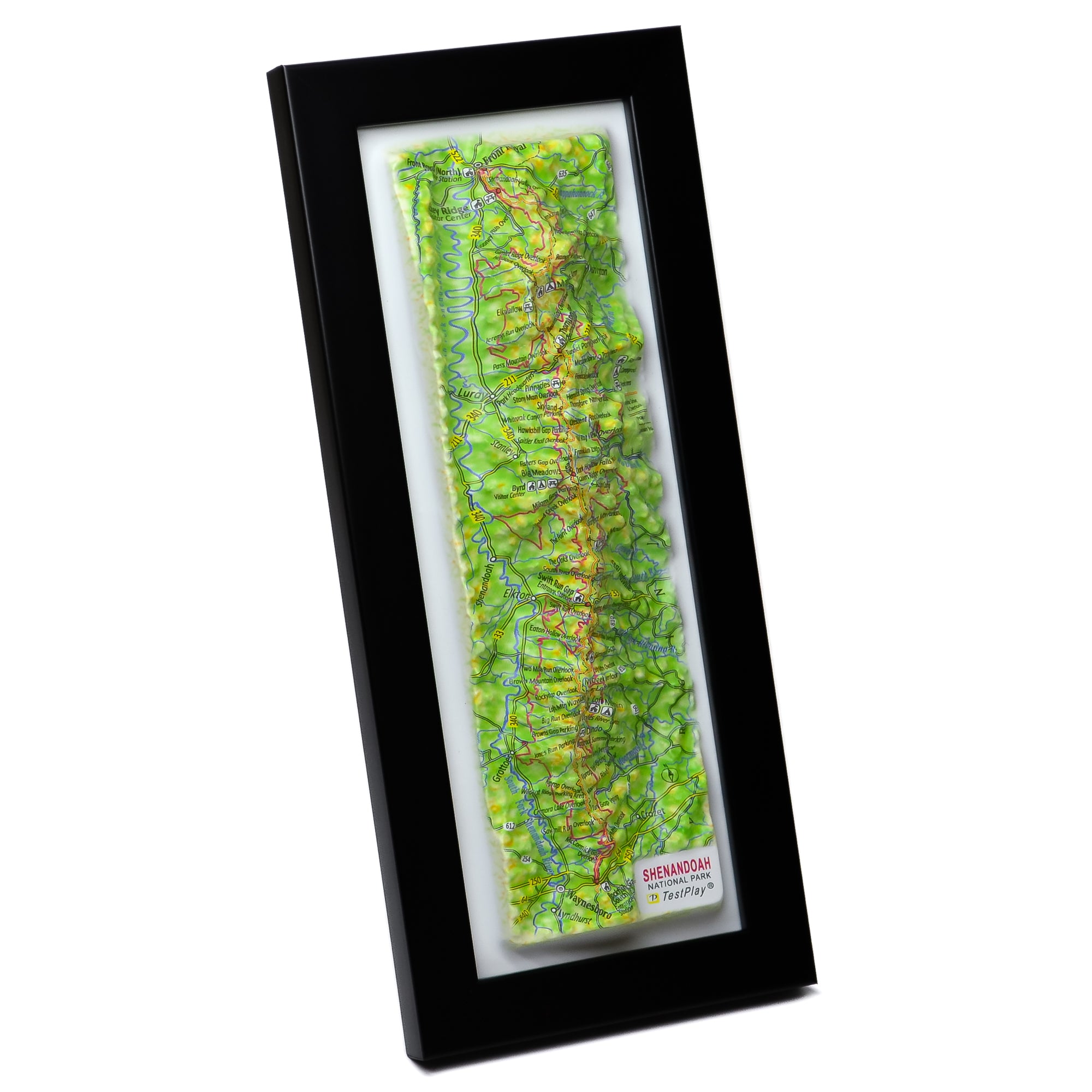 TestPlayNA 3D raised relief map of Shenandoah National Park showing the Blue Ridge Mountains and Skyline Drive