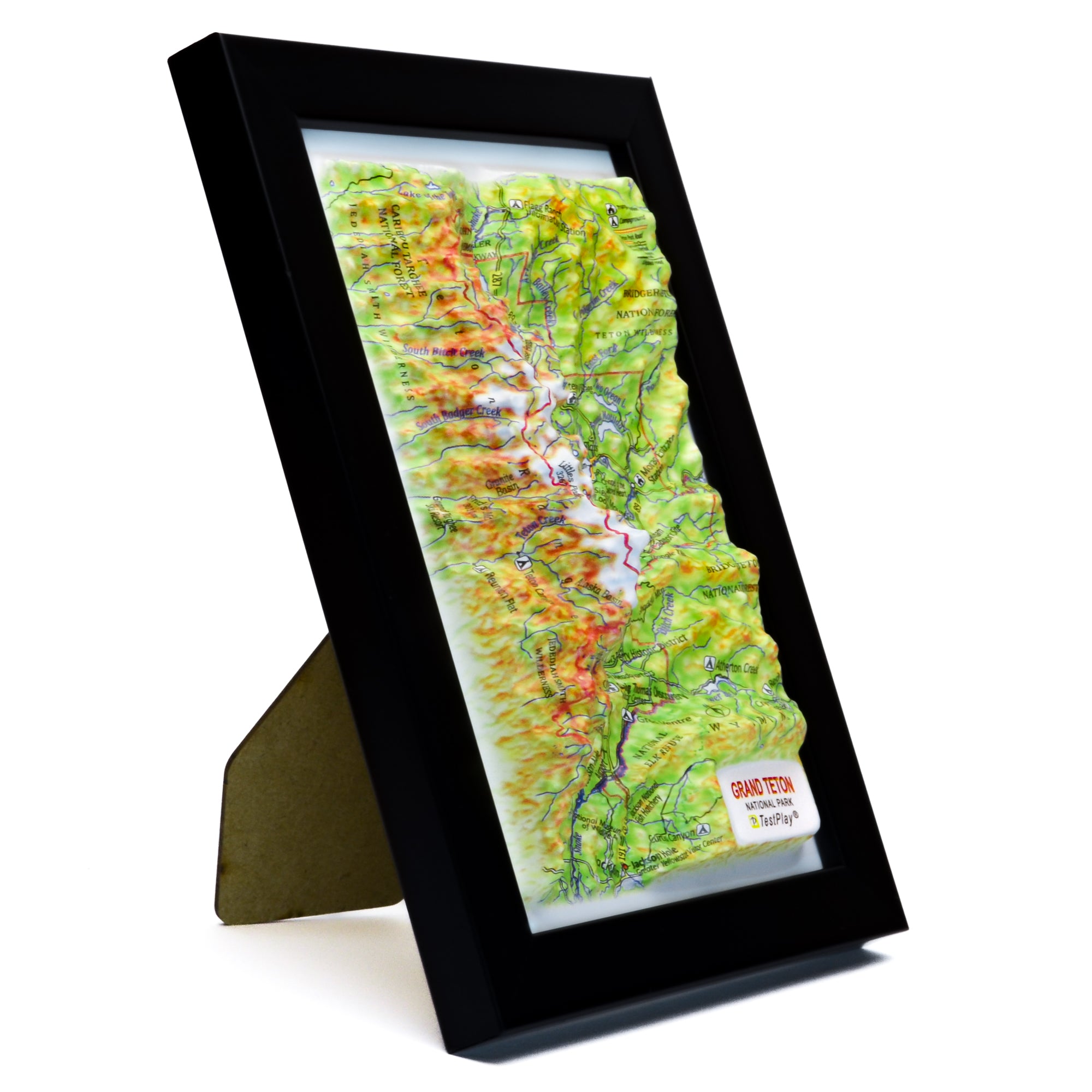 TestPlayNA 3D raised relief map of Grand Teton National Park showing the Teton Range and Jackson Lake