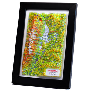 TestPlayNA 3D raised relief map of Grand Teton National Park showing the Teton Range and Jackson Lake