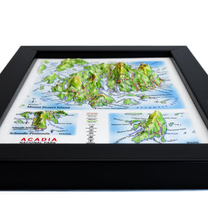 TestPlayNA 3D raised relief map of Acadia National Park showing mountains, coastline, and lakes