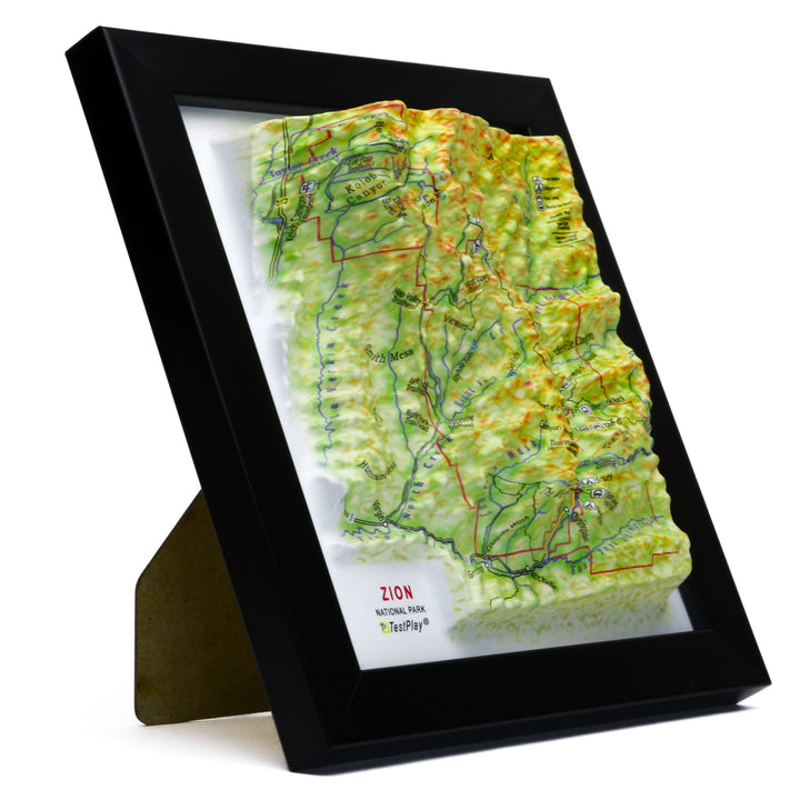 TestPlayNA 3D raised relief map of Zion National Park showing canyons and the Virgin River