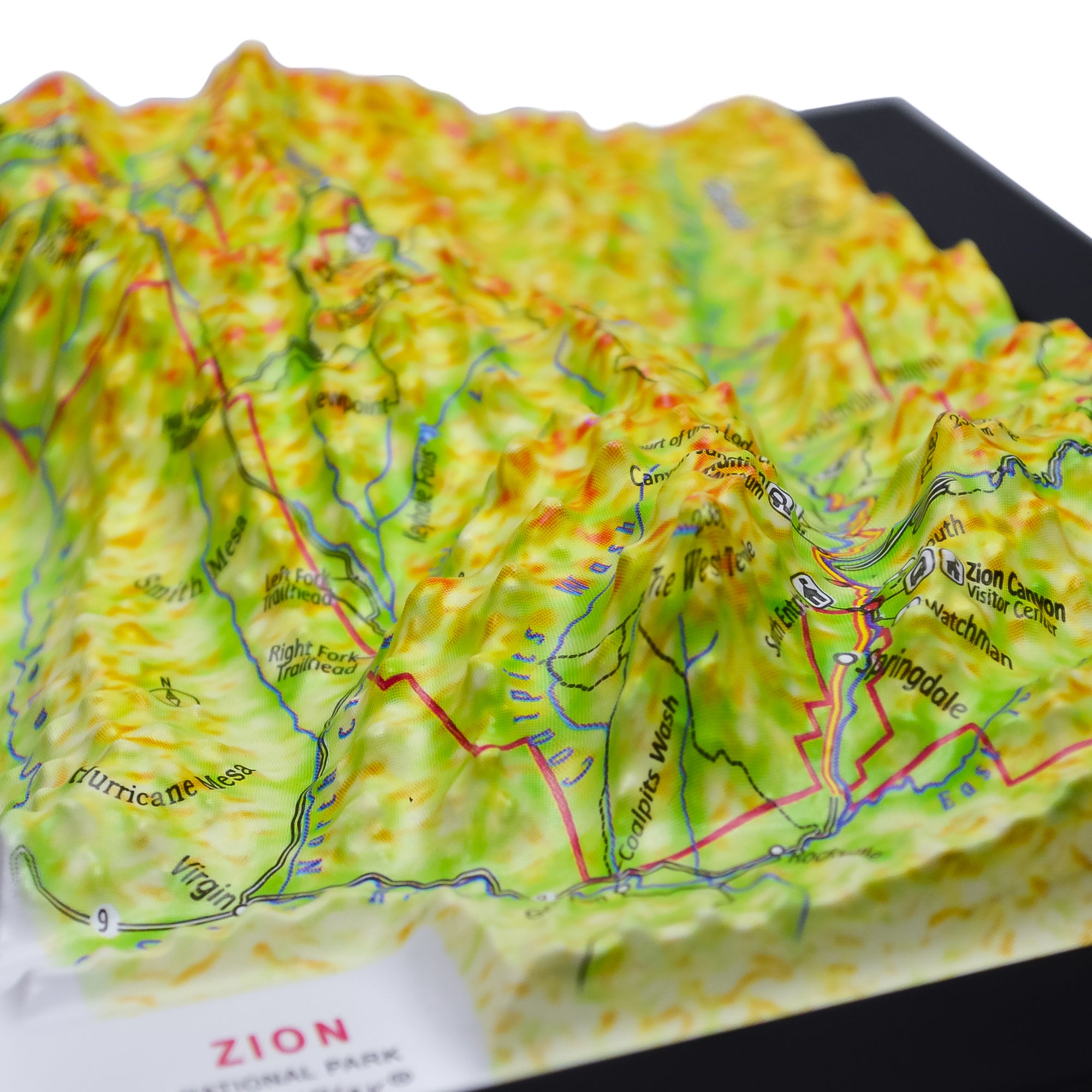 TestPlayNA 3D raised relief map of Zion National Park showing canyons and the Virgin River