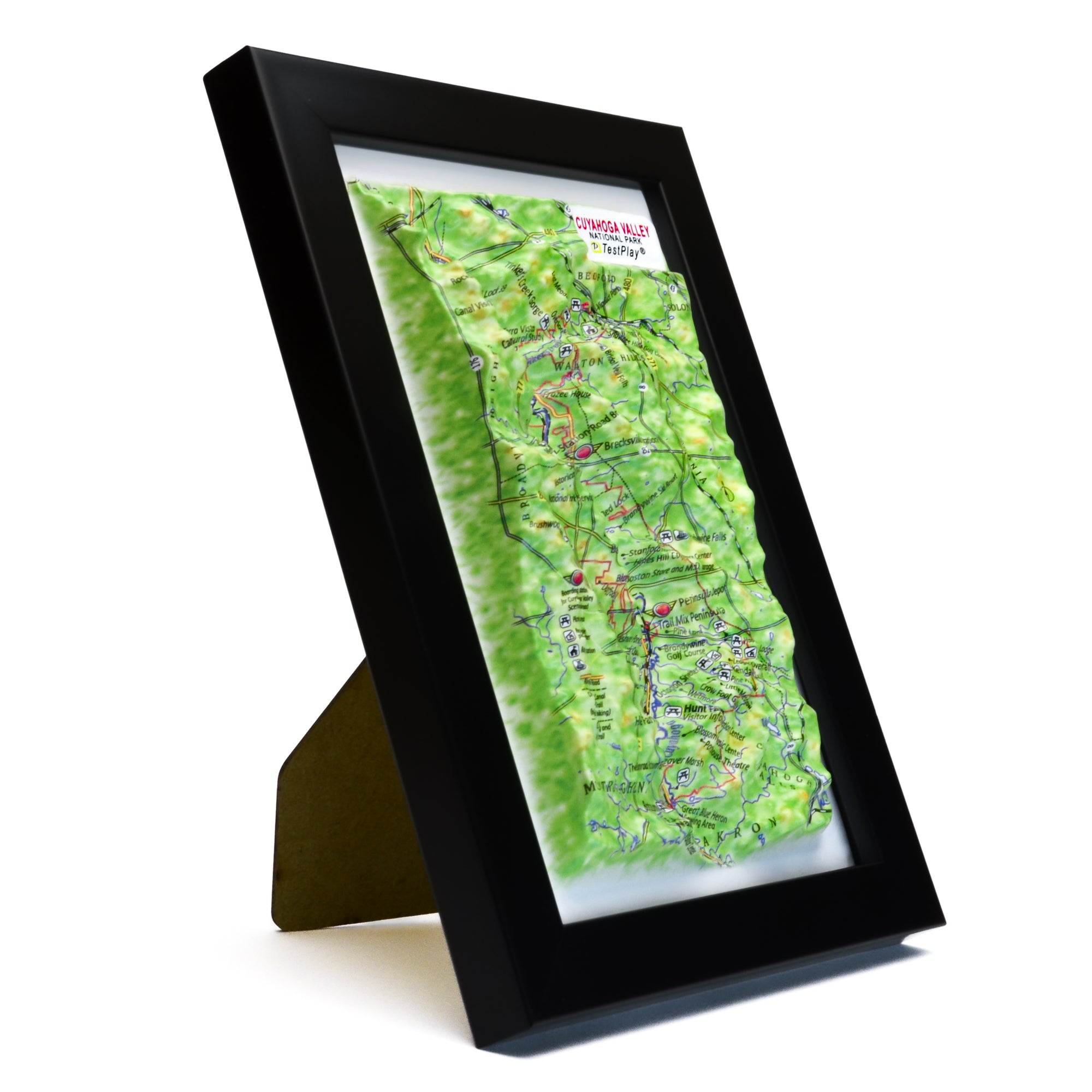 TestPlayNA 3D raised relief map of Cuyahoga Valley National Park showing the river and falls