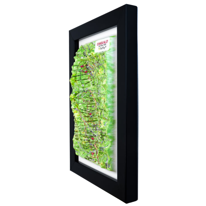 TestPlayNA 3D raised relief map of Cuyahoga Valley National Park showing the river and falls