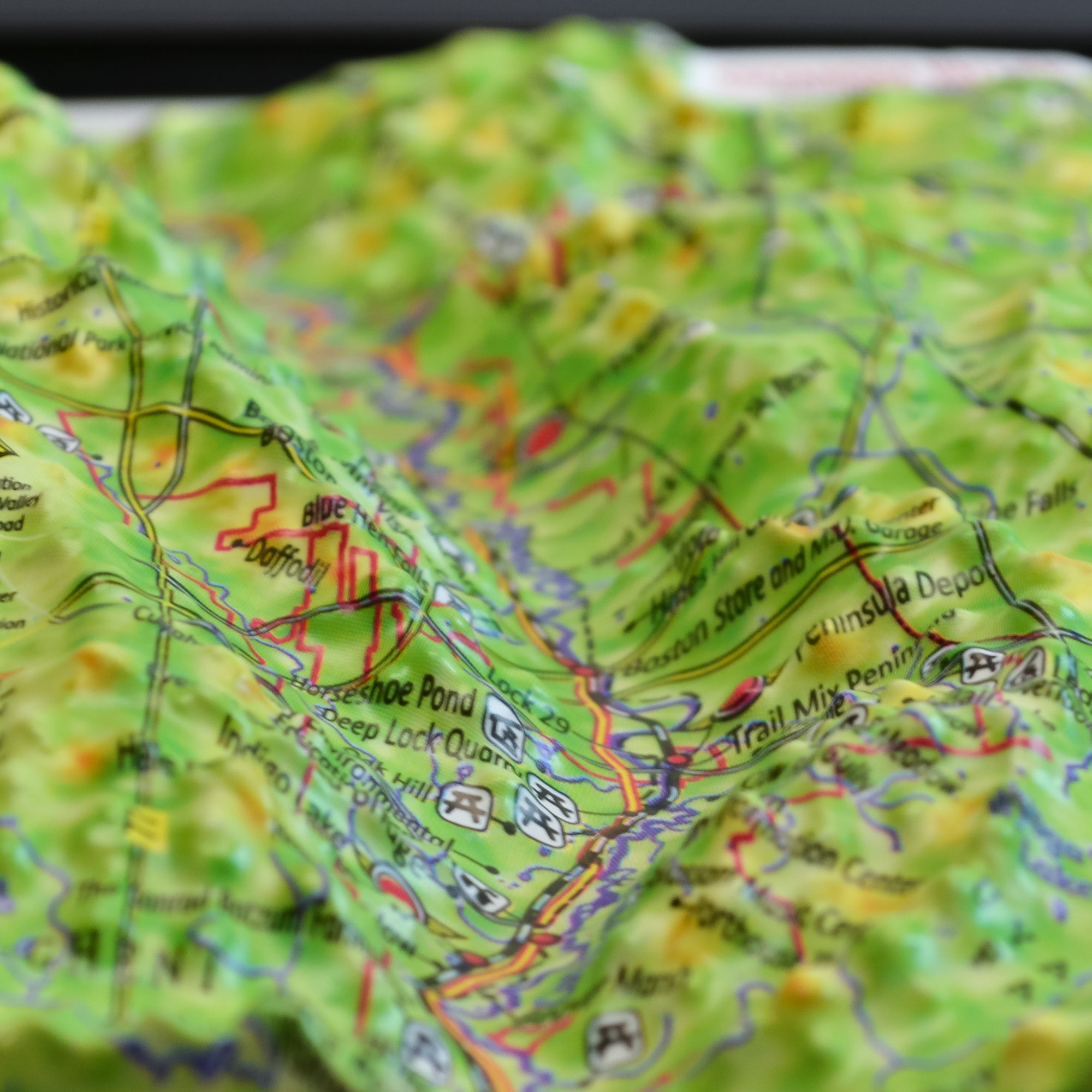 TestPlayNA 3D raised relief map of Cuyahoga Valley National Park showing the river and falls