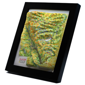 TestPlayNA 3D raised relief map of Glacier National Park showing lakes, valleys, and glaciers
