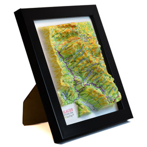 TestPlayNA 3D raised relief map of Glacier National Park showing lakes, valleys, and glaciers