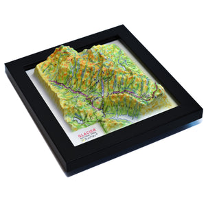 TestPlayNA 3D raised relief map of Glacier National Park showing lakes, valleys, and glaciers