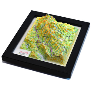 TestPlayNA 3D raised relief map of Glacier National Park showing lakes, valleys, and glaciers