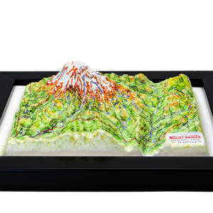 TestPlayNA 3D raised relief map of Mount Rainier National Park showing the volcano, glaciers, and surrounding terrain
