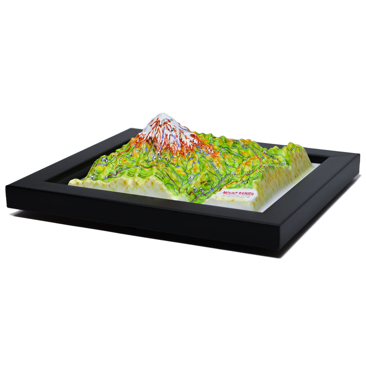 TestPlayNA 3D raised relief map of Mount Rainier National Park showing the volcano, glaciers, and surrounding terrain
