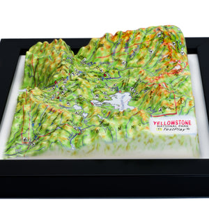 TestPlayNA 3D raised relief map of Yellowstone National Park showing canyons, lakes, and volcanic terrain
