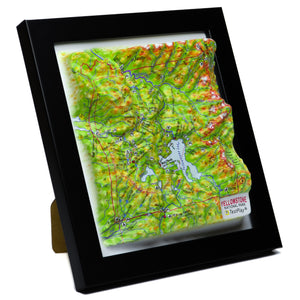 TestPlayNA 3D raised relief map of Yellowstone National Park showing canyons, lakes, and volcanic terrain