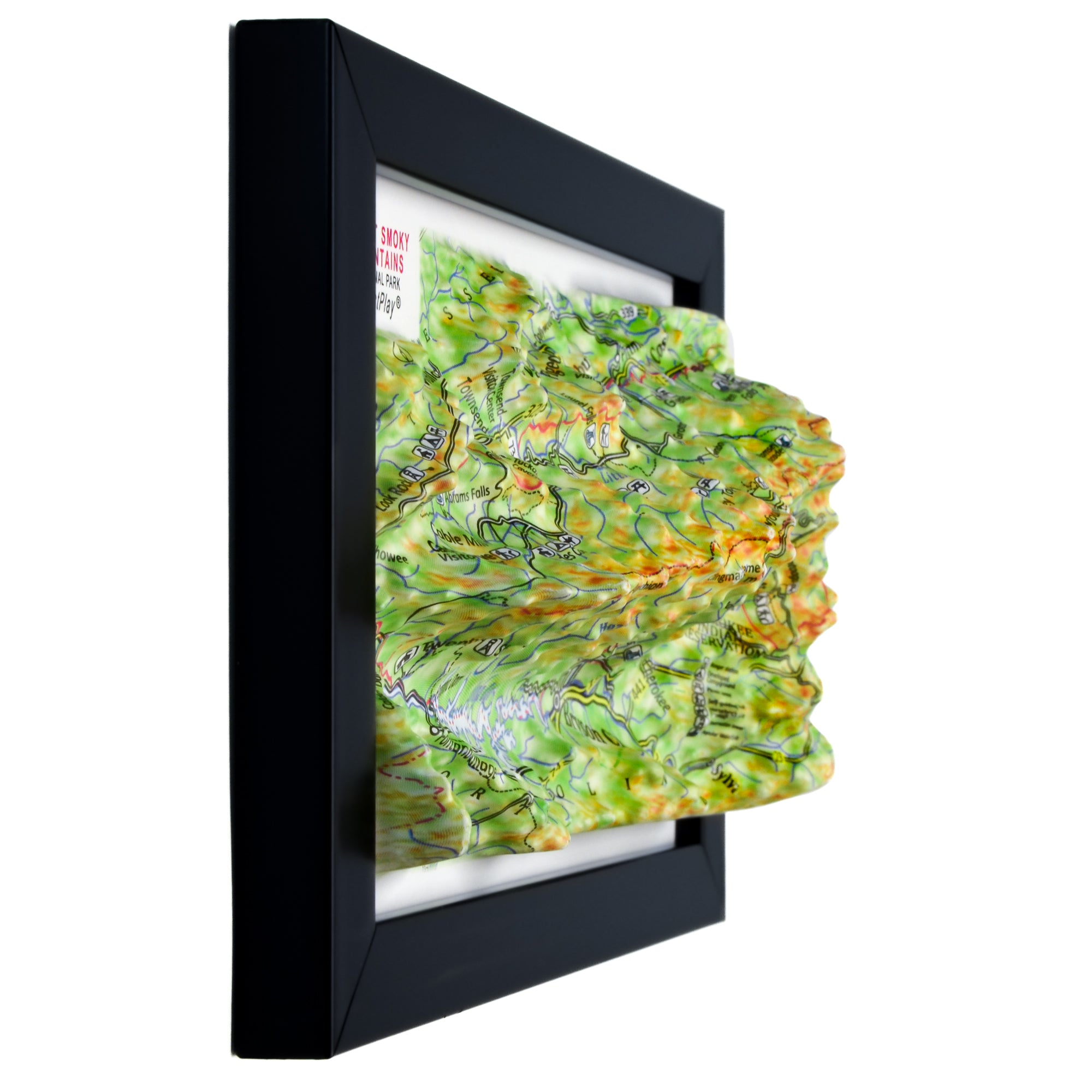 TestPlayNA 3D raised relief map of Great Smoky Mountains National Park showing mountains and hiking trails