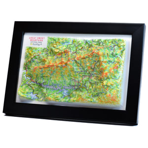 TestPlayNA 3D raised relief map of Great Smoky Mountains National Park showing mountains and hiking trails