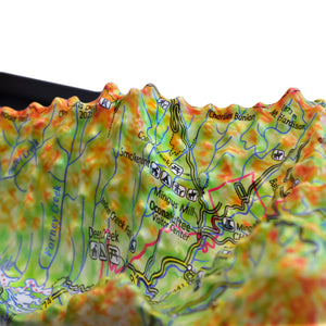TestPlayNA 3D raised relief map of Great Smoky Mountains National Park showing mountains and hiking trails