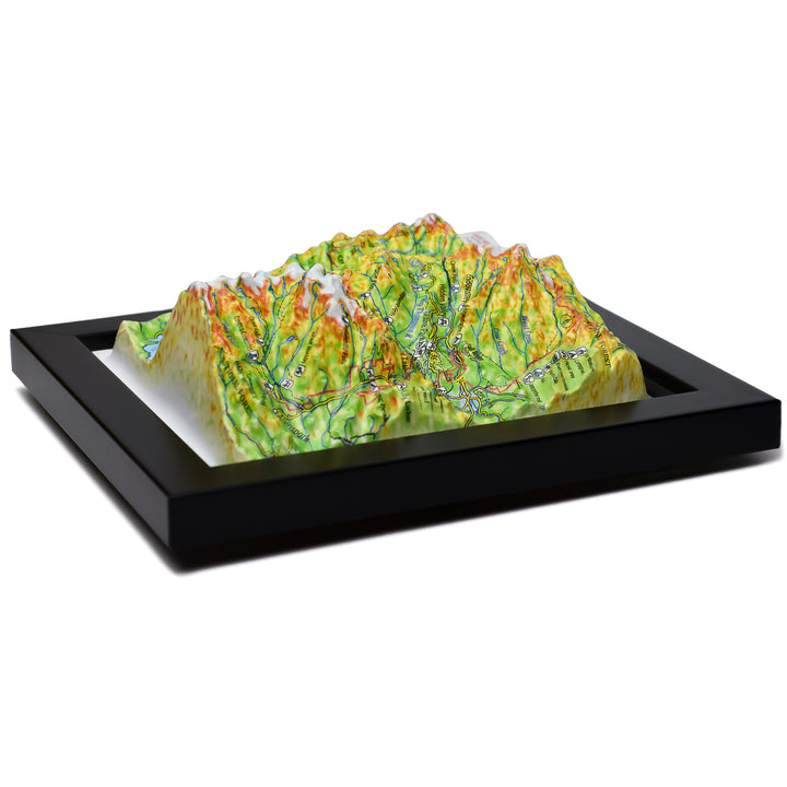 TestPlayNA 3D raised relief map of Rocky Mountain National Park showing mountains, lakes, and trails