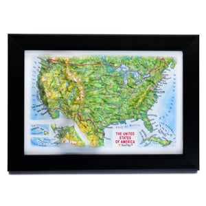 TestPlayNA 3D raised relief map of the USA showing mountain ranges, plains, and rivers