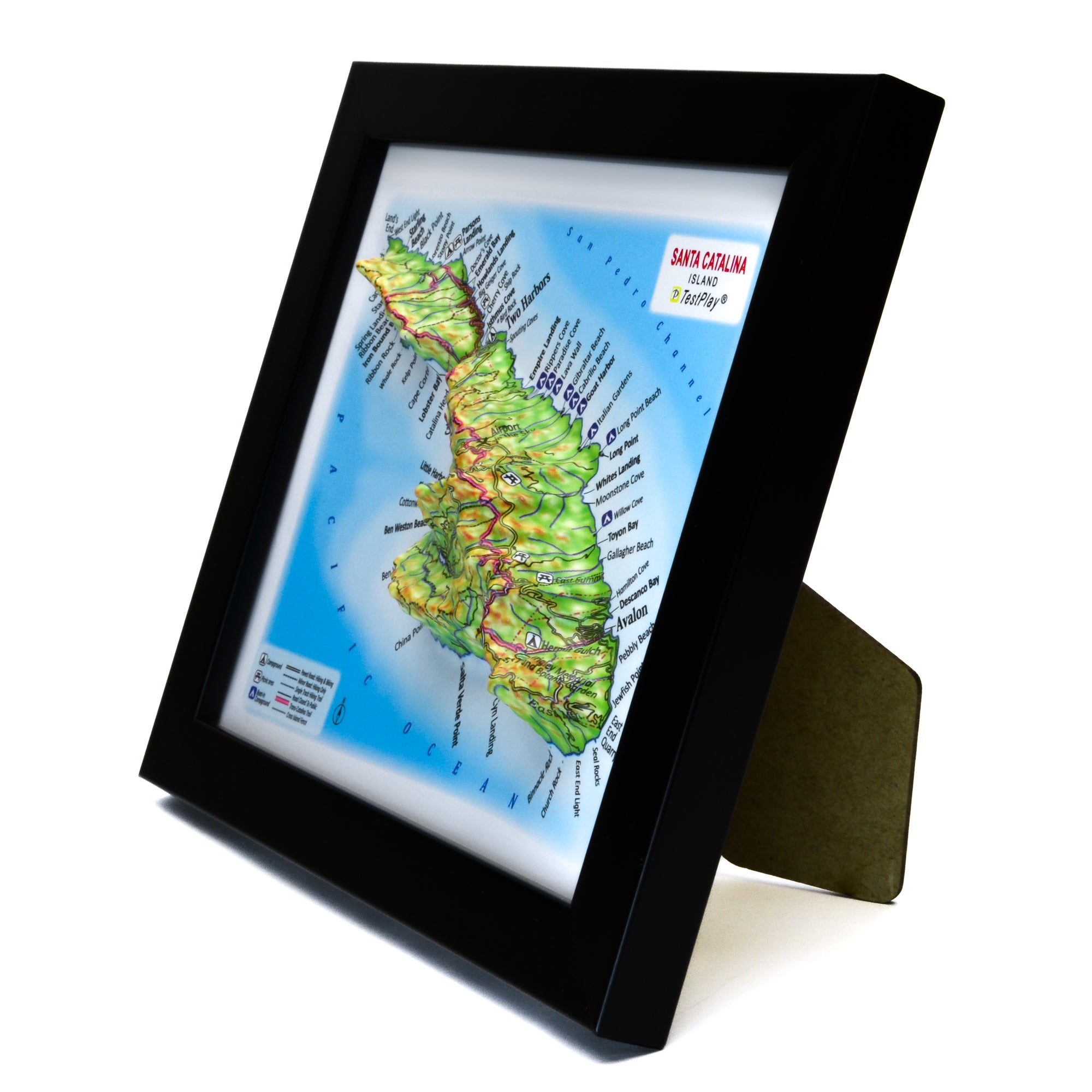 TestPlayNA 3D map of Santa Catalina Island showing the island's terrain, coastline, and Mount Orizaba.