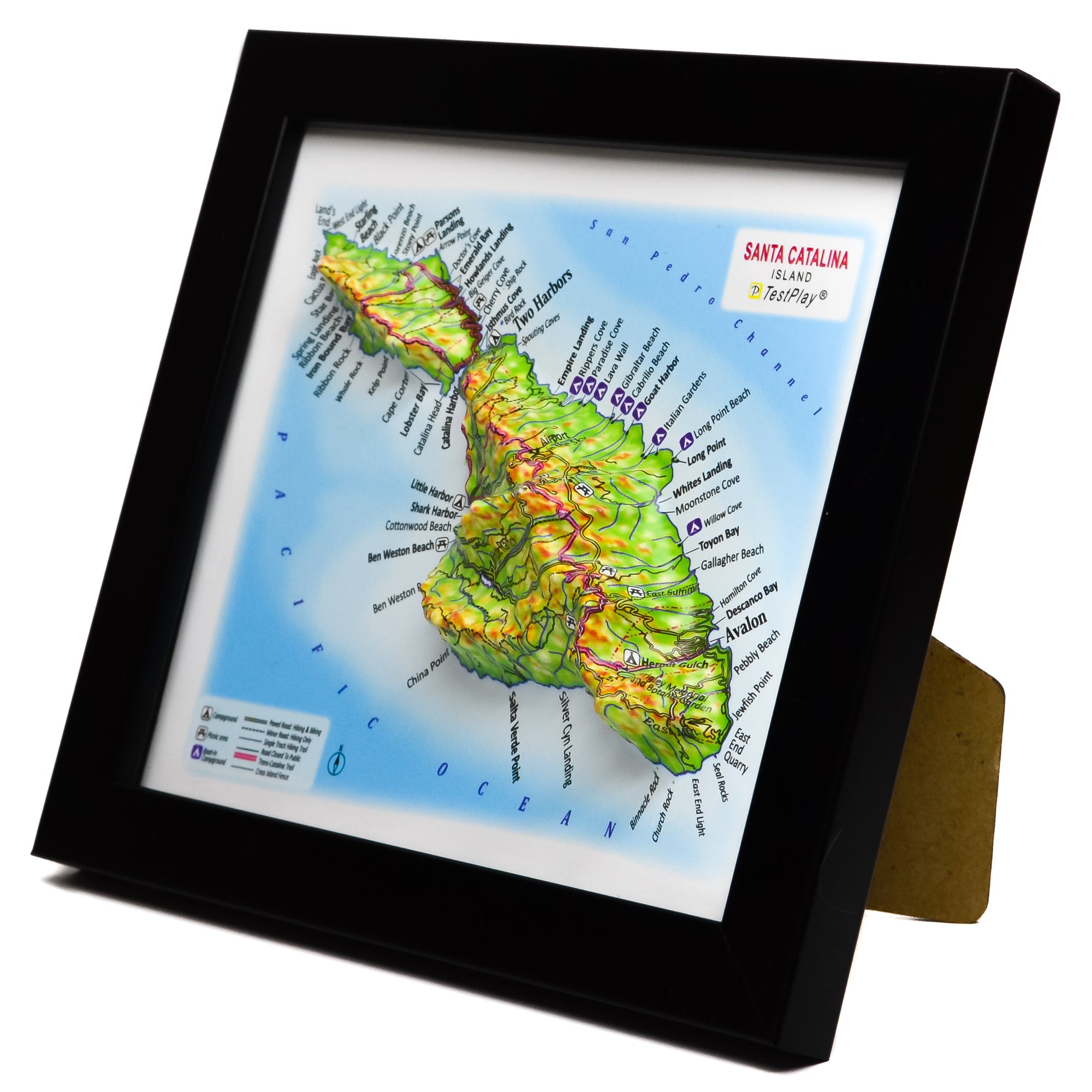 TestPlayNA 3D map of Santa Catalina Island showing the island's terrain, coastline, and Mount Orizaba.