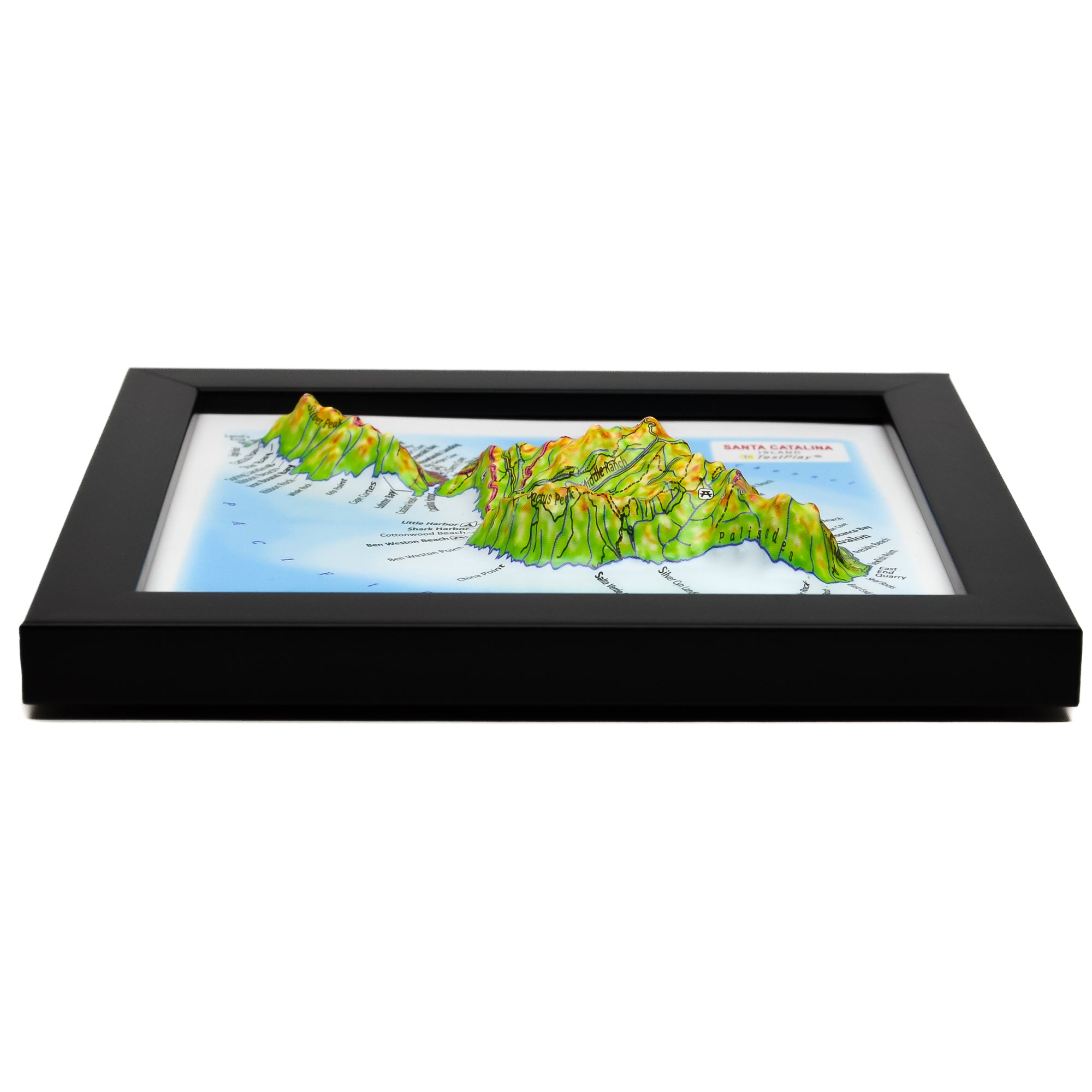 TestPlayNA 3D map of Santa Catalina Island showing the island's terrain, coastline, and Mount Orizaba.