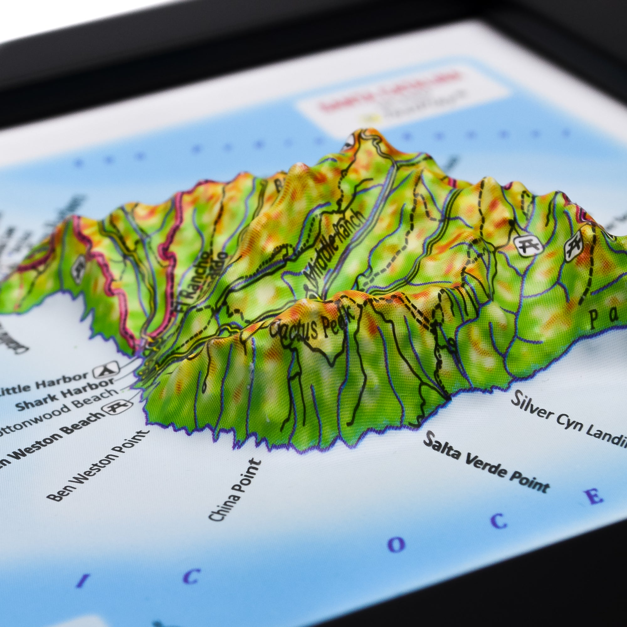 TestPlayNA 3D map of Santa Catalina Island showing the island's terrain, coastline, and Mount Orizaba.
