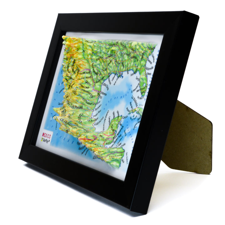 TestPlayNA 3D map of Mexico showing mountain ranges, valleys, and coastlines.
