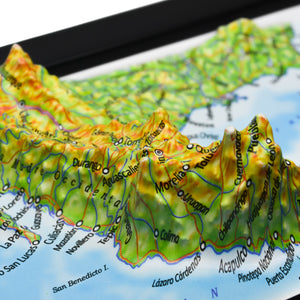 TestPlayNA 3D map of Mexico showing mountain ranges, valleys, and coastlines.