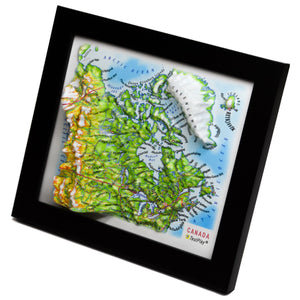 TestPlayNA 3D raised relief map of Canada showing mountains, lakes, and rivers