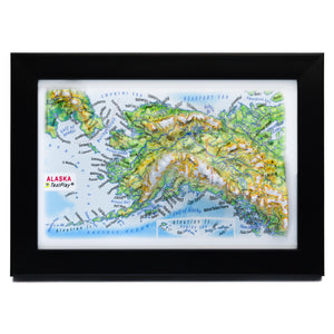 TestPlayNA 3D raised relief map of Alaska showing Mount Denali and mountain ranges