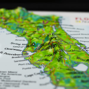 TestPlayNA 3D raised relief map of Florida and Miami showing coastline, Everglades, and cities