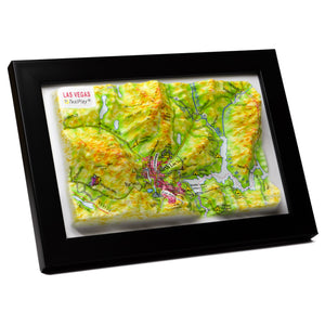 TestPlayNA 3D raised relief map of Las Vegas showing urban layout and surrounding terrain
