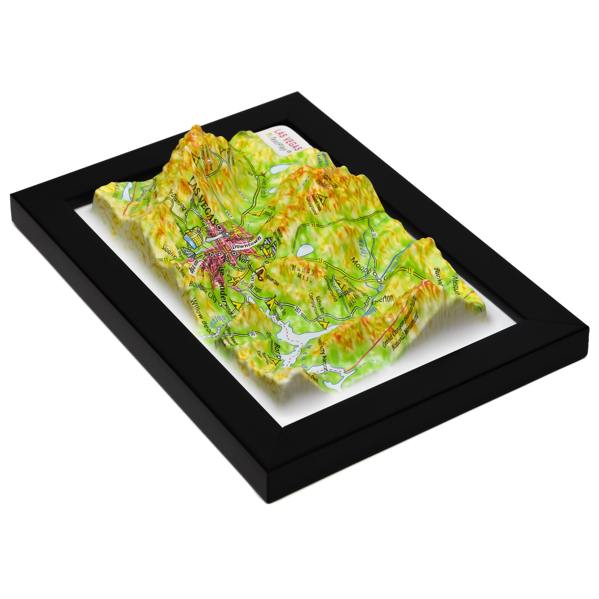 TestPlayNA 3D raised relief map of Las Vegas showing urban layout and surrounding terrain
