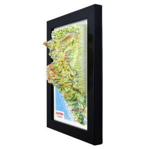 Compact 3D relief map of California measuring 6x4 inches, a perfect collectible for a desk or shelf, highlighting the state's topography.